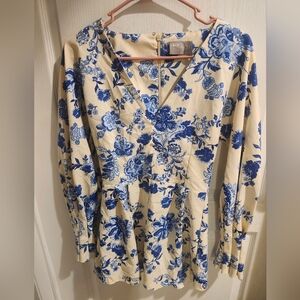 Asos womens romper jumpsuit blue cream floral size 4